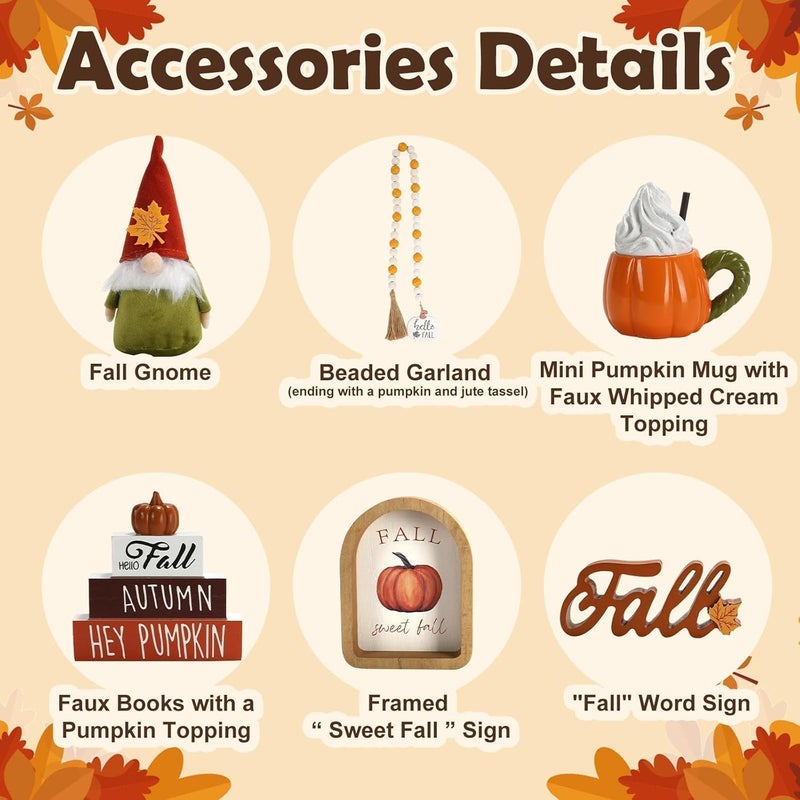 SYNCVIBE Fall Decorations for Home 6PCS Tiered Tray Decor Set, Fall Decor for Shelf Mantel Fire Place Office Desk Kitchen Bedroom Thanksgiving Autumn Table Centerpieces Pumpkin Farmhouse Tabletop Wood Signs - Image 3